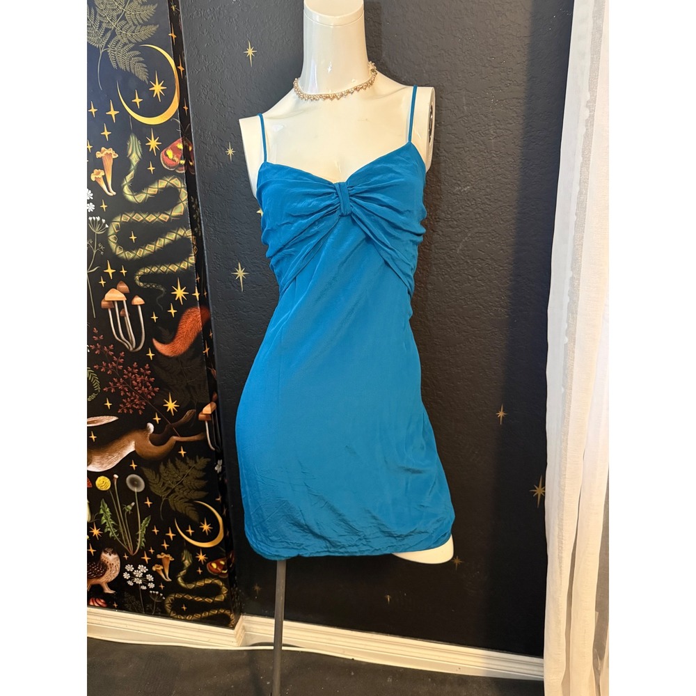 Club Monaco Women Teal Blue 100% Silk Knot Front Mini Dress Size 10 00200786